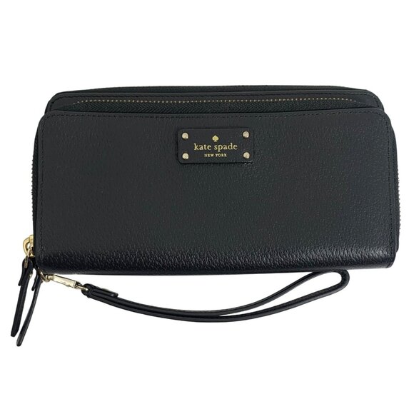 Kate Spade Grove St Anita Black Leather Double Zip Around Wallet Wristlet EUC - Picture 1 of 11